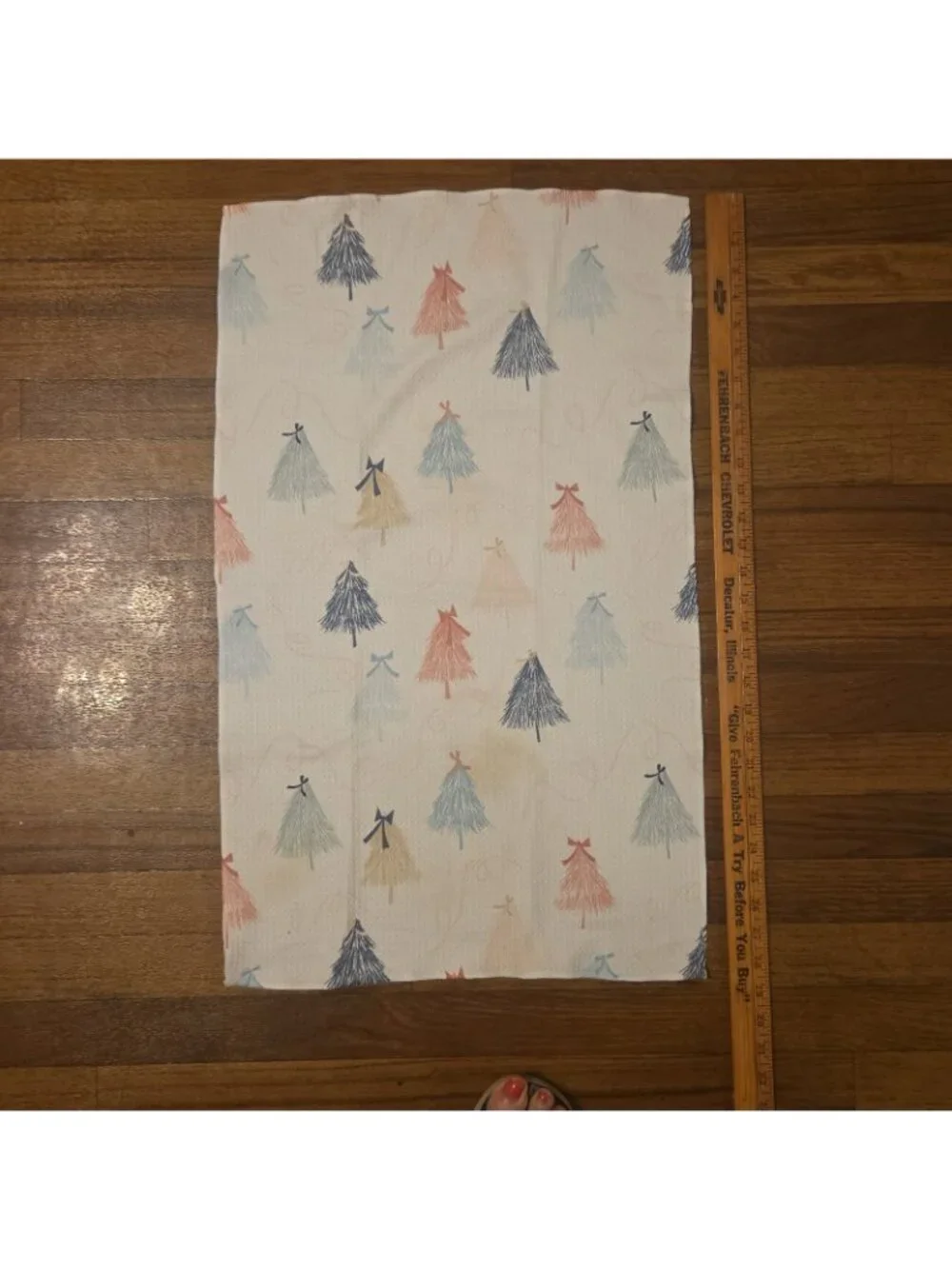 3 Geometry Christmas Kitchen Linens Towels Washcloth Trees Stripes As Is